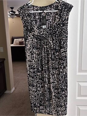 Daisy Fuentes Black and Cream Printed Cowl-Neck Midi Dress